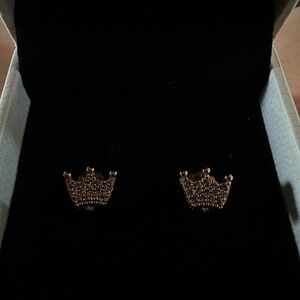 Pandora Rose Gold Crown Stud Earrings – Blush Pink Sparkle